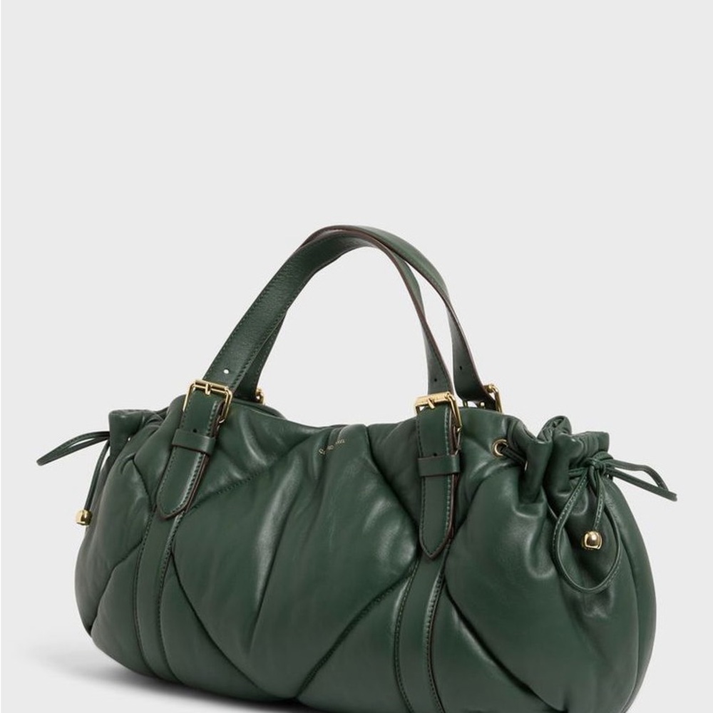 New GERARD DAREL  Le 24H Quilted Leather Shoulder Bag Dark Green Leather